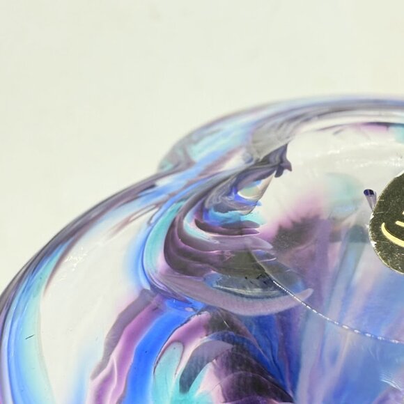 Purple Blue Swirl Glass Eye Studio Hand-Blown Glass Heart Ring Holder Seattle 3" - Picture 10 of 15